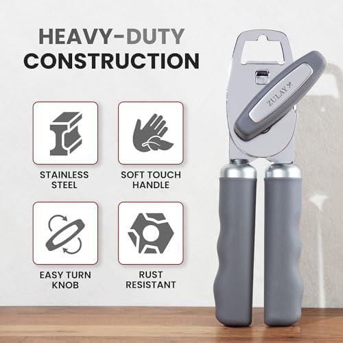 Zulay Kitchen Manual Can Opener Heavy Duty Patented Stainless Steel
