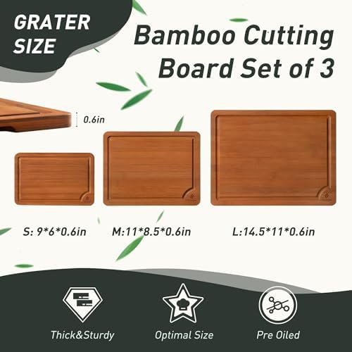 3 Packs Bamboo Cutting Board Set