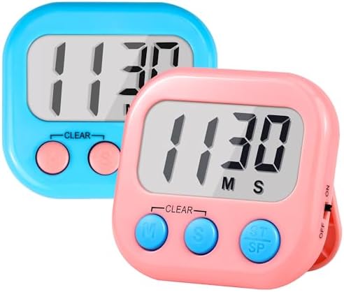 Timer for Kids Digital Kitchen Timers for Cooking- 2 Pack Blue Pink