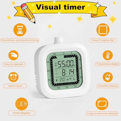 Visual Timer, 60 Minutes Countdown & Countup Timer, Digital Alarm Clock