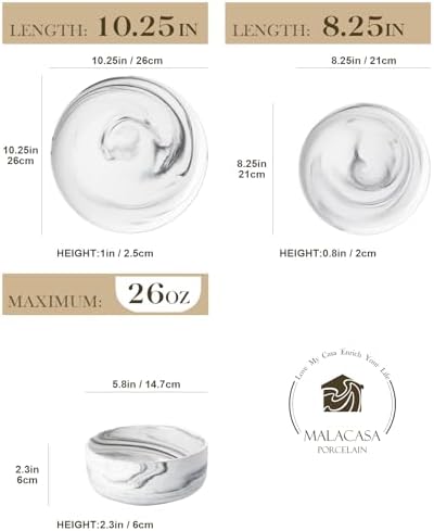 MALACASA 12 Pcs Porcelain Plates and Bowls Sets, Dinnerware Set