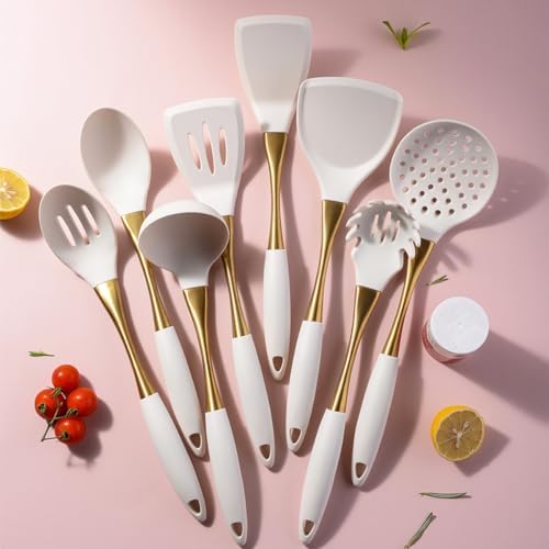 1-piece White and Gold Silicone Cooking Utensils, Kitchen Essentials
