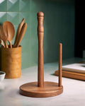 Farmhouse Acacia Wood Paper Towel Holder Countertop, Weighted Base