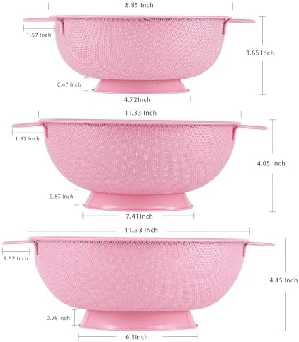 Stainless Steel Colander 3 Piece, Metal Strainer Basket