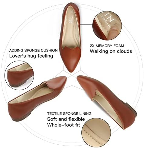 MUSSHOE Flats for Women Pointed Toe-Comfortable Business Casual Work Shoes