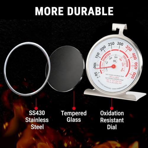 Oven Thermometer 3.23" Dial 50-500°F, NSF Food Safety Zones