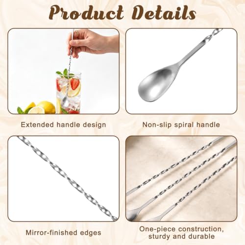 3 Pcs 12 Inch Cocktail Spoon Long Handle, Bar Mixing Spoon