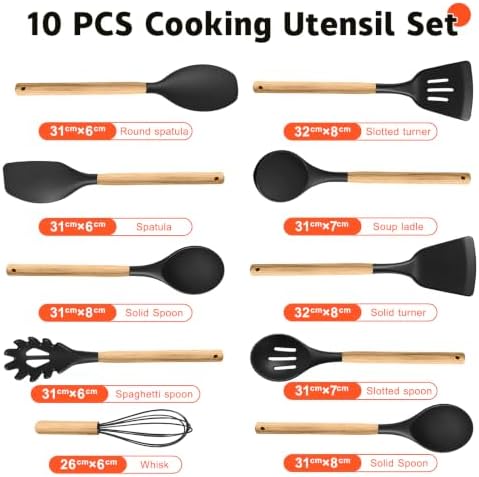 Silicone Cooking Utensil Set, Nonstick Kitchen Utensils 446°F Heat-Resistant
