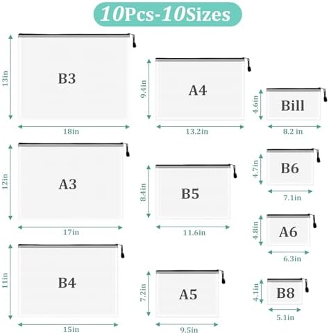 10pcs Mesh Zipper Pouch Bags, 10 Sizes Zipper Bags