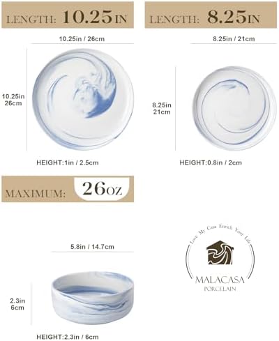 MALACASA 12 Pcs Porcelain Plates and Bowls Sets, Dinnerware Set