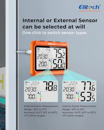 Elitech 2Pack Digital Bluetooth Hygrometer Thermometer, Refrigerator Thermometer