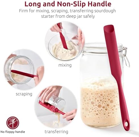 U-Taste Silicone Jar Spatula for Sourdough Starter: Long Skinny Food-Grade Jam