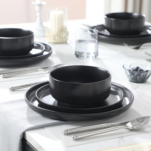 MALACASA 12 Pcs Porcelain Plates and Bowls Sets, Dinnerware Set
