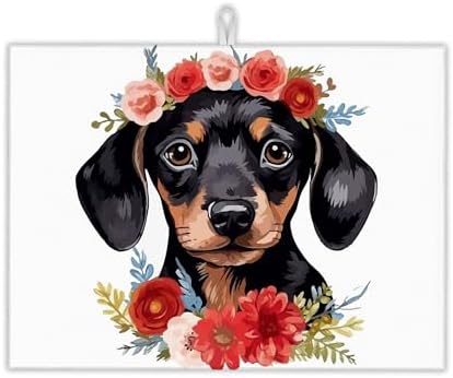 Dachshund Dog Flowers Dish Drying Rack Mat