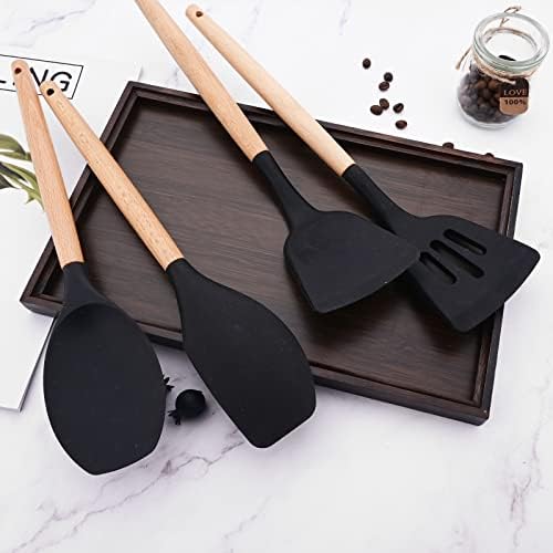 1pcs Black Silicone Wok Spatula Slotted Turner, Heat Resistant Nonstick Rubber