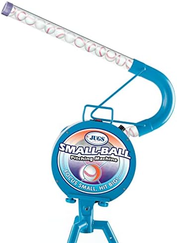 Jugs Small-Ball Pitching Machine with 2-Dozen Small-Balls—1-Dozen White and 1-Dozen Vision-Enhanced Yellow. Hitting Big. Throws fastballs or Overhand Curves., JUGS Blue