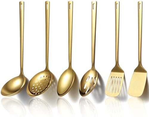 Evanda Gold Kitchen Utensils Set 6pcs, Titanium Plating Stainless Steel Cooking