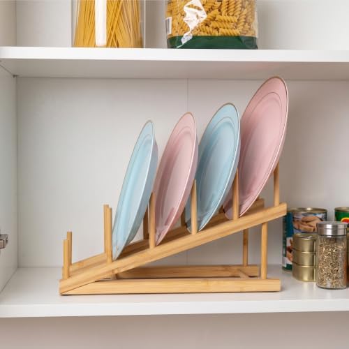 Bamboo Dish Rack, 4 Pack, Bamboo Plate Organizer