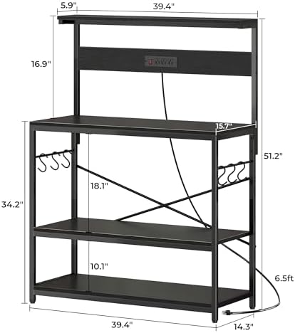 SUPERJARE Bakers Rack with Power Outlets, Microwave Stand, 39.4 X 14.3 Inch