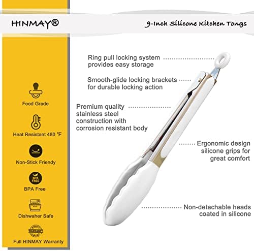 HINMAY Silicone Kitchen Tongs 9-Inch Basics Tongs