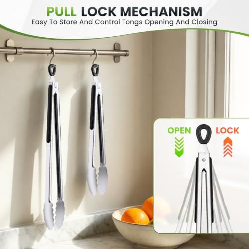 7/9/12 Inch Kitchen Tongs Set, Stainless Steel Cooking Tongs