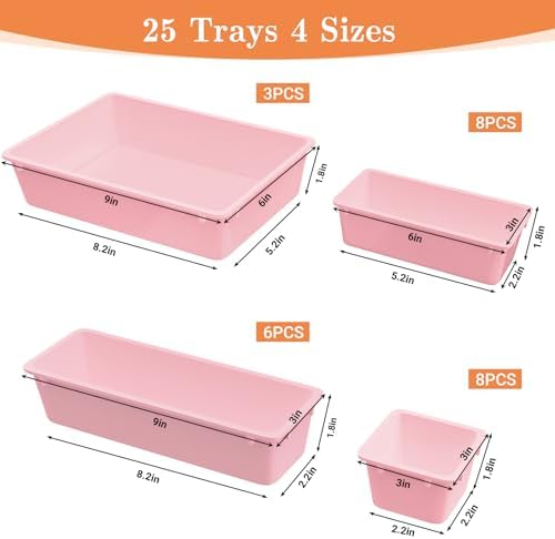 SpaceHacks 25 PCS Plastic Drawer Organizer, 4-Size Versatile Organizer Trays &