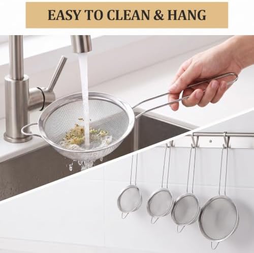 4PCS Fine Mesh Strainer Set, Stainless Steel Kitchen Sieve