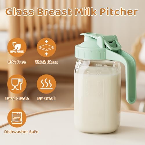 32 oz Breast Milk Pitcher, Glass Mason Jar Pitcher