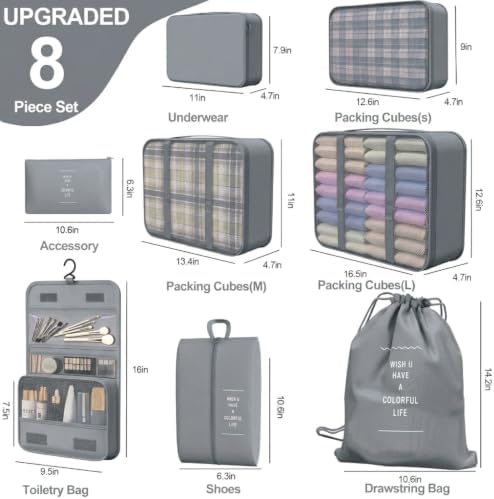 8/9 Set Packing Cubes for Travel, Suitcase Organizer Bags for Luggage