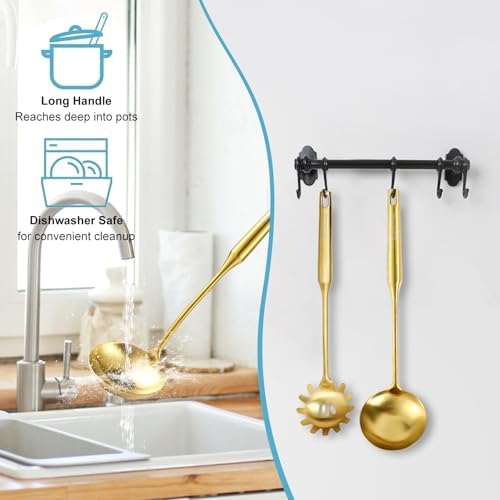 Gold Soup Ladle and Spaghetti Spoon Set