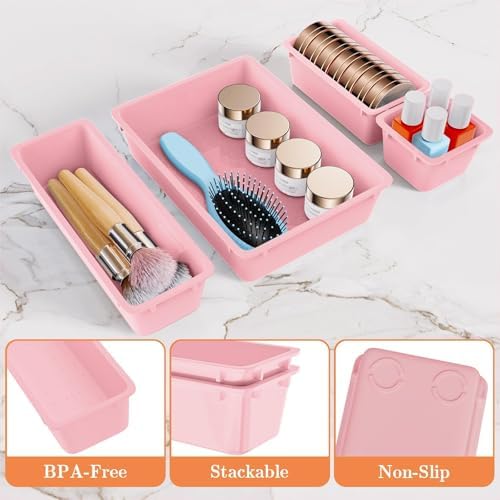 SpaceHacks 25 PCS Plastic Drawer Organizer, 4-Size Versatile Organizer Trays &