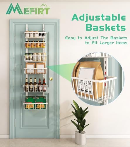 Mefirt 12 Inch Wide Narrow Over The Door Pantry Organizer 6-Tier White