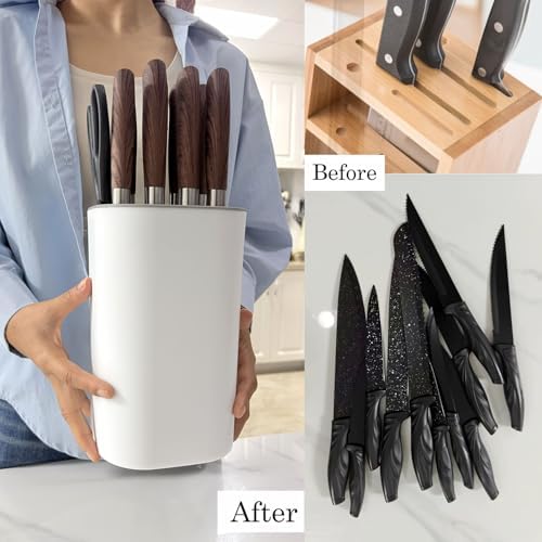 Knife Holder, Universal Knife Block without Knives Square Shape White Kitchen