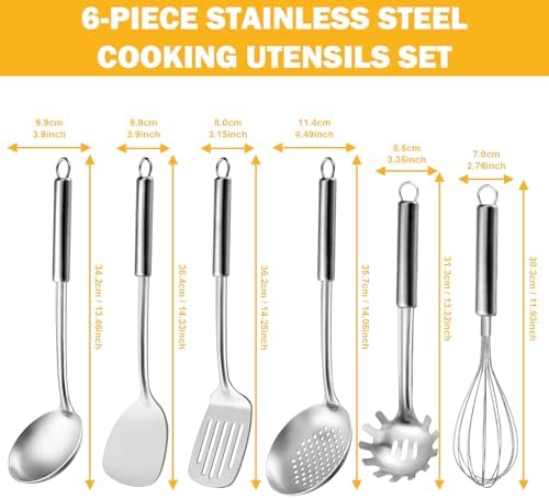 6-Piece Kitchen Cooking Utensils Set, Stainless Steel Kitchen Utensils