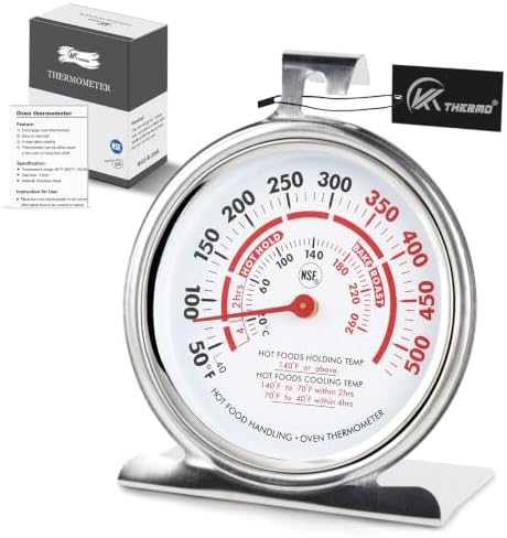 Oven Thermometer 3.23" Dial 50-500°F, NSF Food Safety Zones