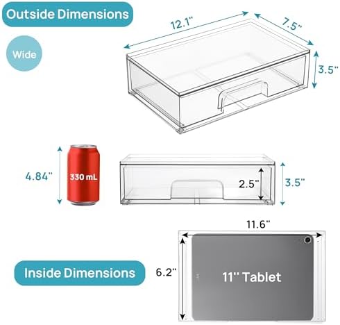 Vtopmart 12.1''W Clear Stackable Storage Drawers, 3 Pack Acrylic Plastic