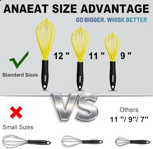 Anaeat Silicone Whisk, Thick Stainless Steel Wire Inner Heat Resistant