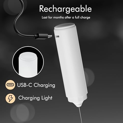 Rechargeable Milk Frother Handheld, 2-IN-1 Dual Spring Whisk Electric Frother