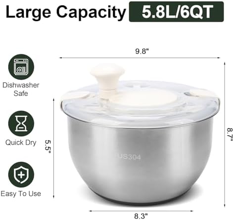 Stainless Steel Salad Spinner, Lettuce Spinner