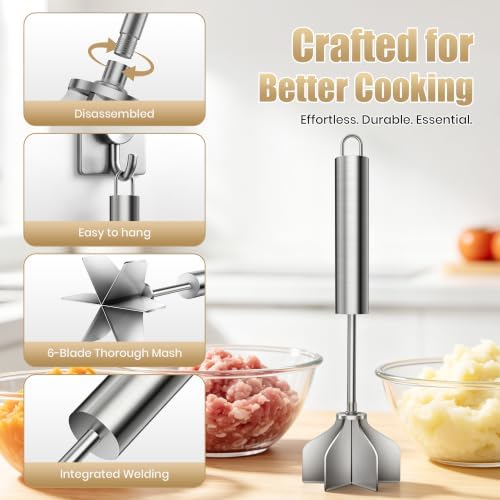 Stainless Steel Meat Masher 6 Blade Ground Beef Chopper Cooking Utensils