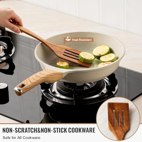 Terlulu 10 Pcs Wooden Spoons for Cooking, Natural Teak Wooden Kitchen Utensils