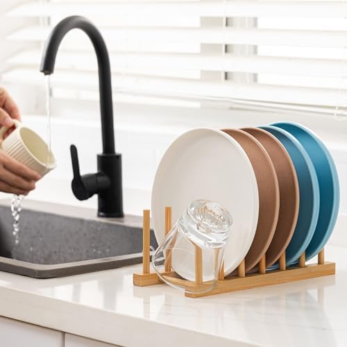 HBlife Bamboo Dish Plate Bowl Cup Book Pot Lid Cutting Board Drying Rack Stand