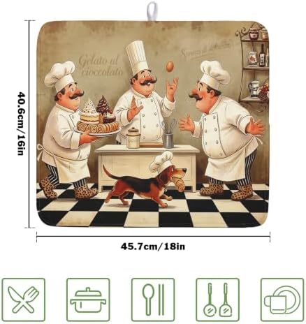 Fat Chef Dish Drying Mats for Kitchen Counter 16x18 Inch Buffalo Plaid Cooking