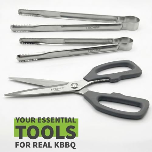TECHEF Kitchen Shears With 2 Stainless Steel Tongs & Travel Bag, Dishwasher Safe