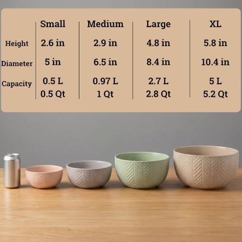 Ceramic Mixing Bowls Set of 4 pcs, Colorful Nesting Bowls 5, 0.5 Qt