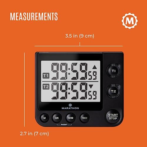 MARATHON Dual Digital Timer, 100-Hour Count Up/Down, Large Display