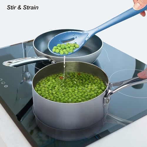 VOVOLY Silicone Spoons for Cooking, Solid & Slotted Spoon, Starry Blue
