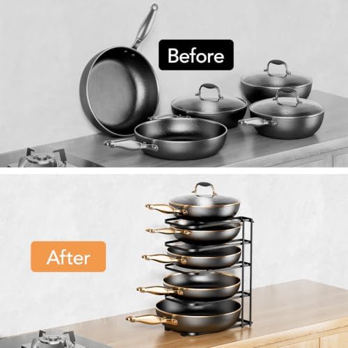 ORDORA 5-Tier Pot and Pan Organizer 13.6", No Assembly Cookware Rack 2-Pack