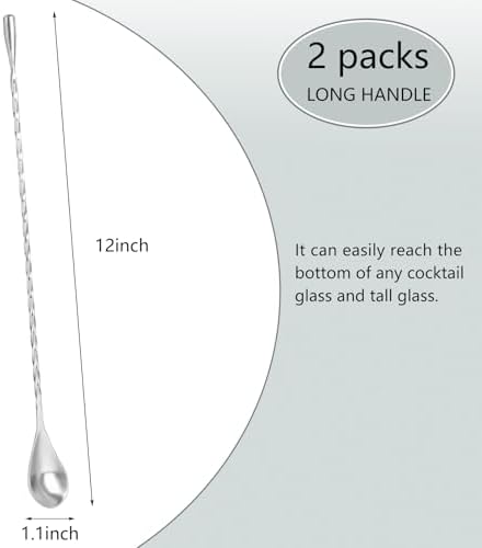 KTOJOY 2 Pack Bar Spoon Cocktail Mixing Spoon – 12'' Long Stainless Steel