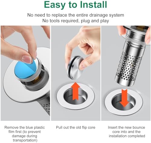 Bathroom Sink Drain Strainer, Universal Pop-Up Sink Stopper Hair Catcher
